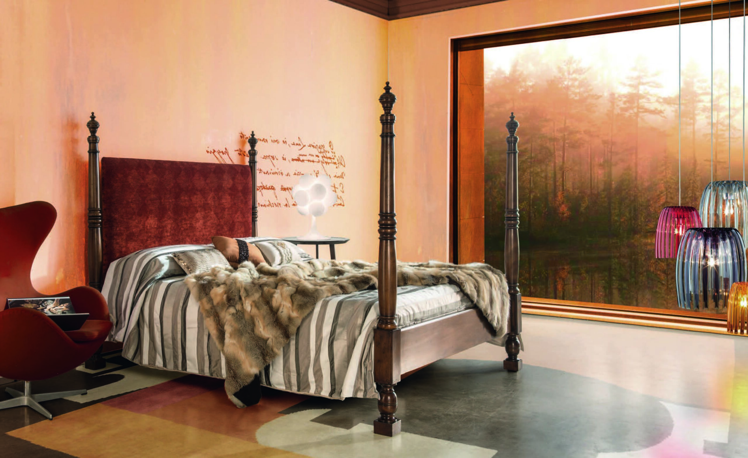 Letto a baldacchino in legno, design moderno. Interior design di Bertelè Mobili